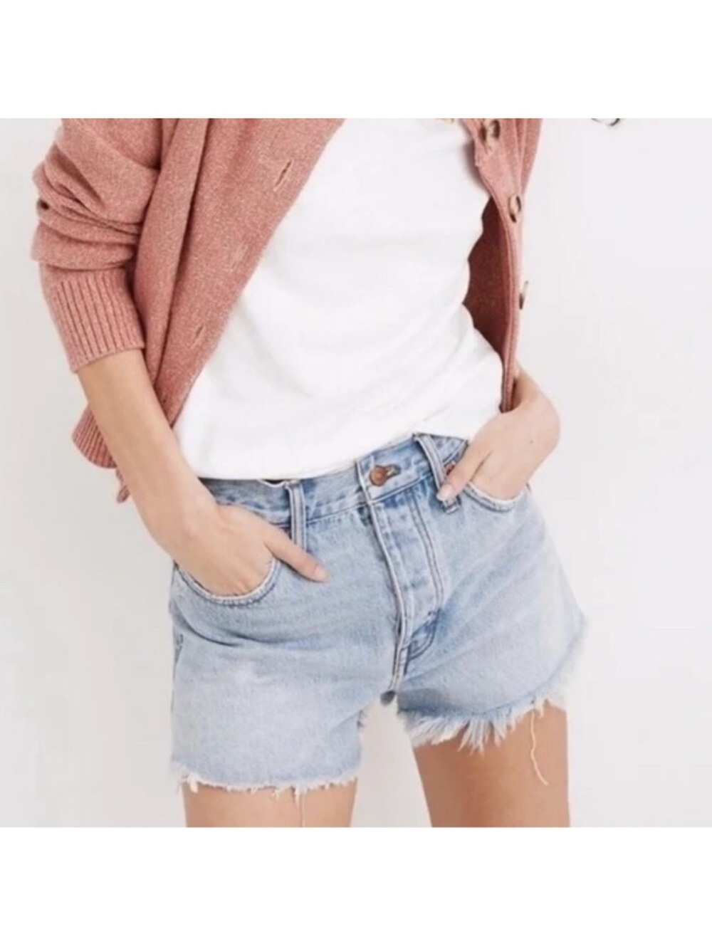 Madewell Relaxed Denim Shorts Light‎ Wash Blue Raw Hem Size 29